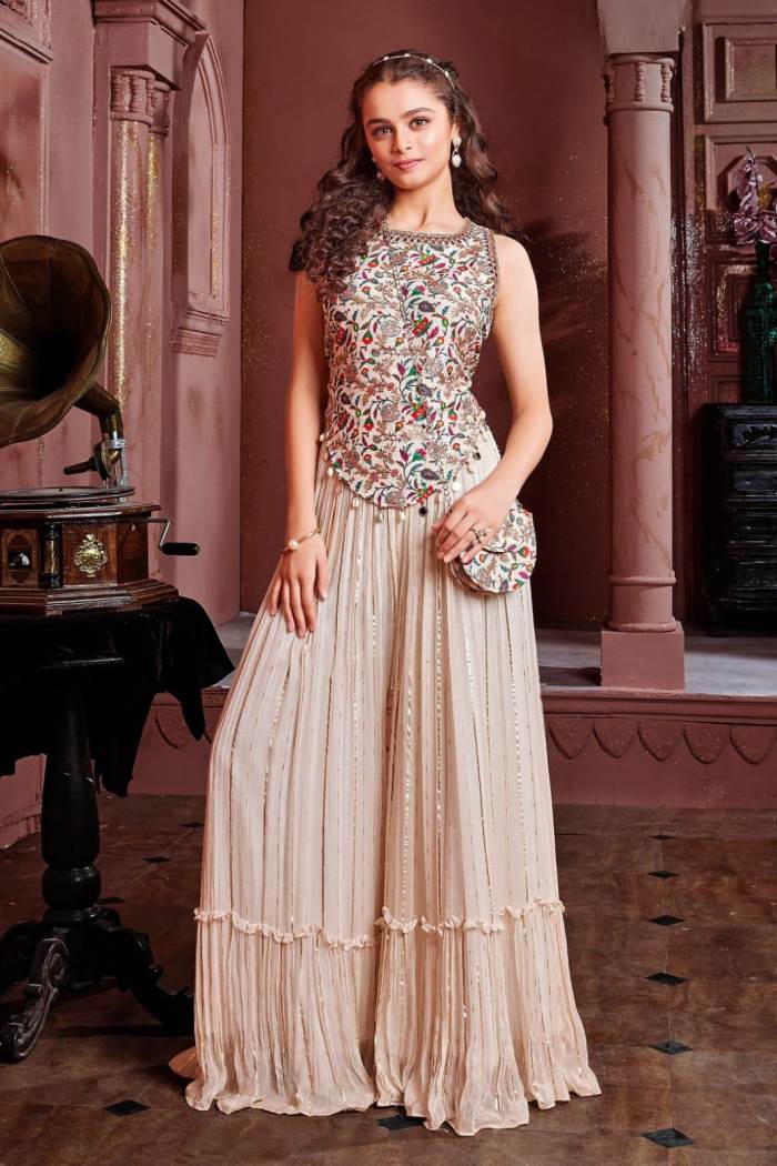 Cream Color Designer Party Wear Crop Top