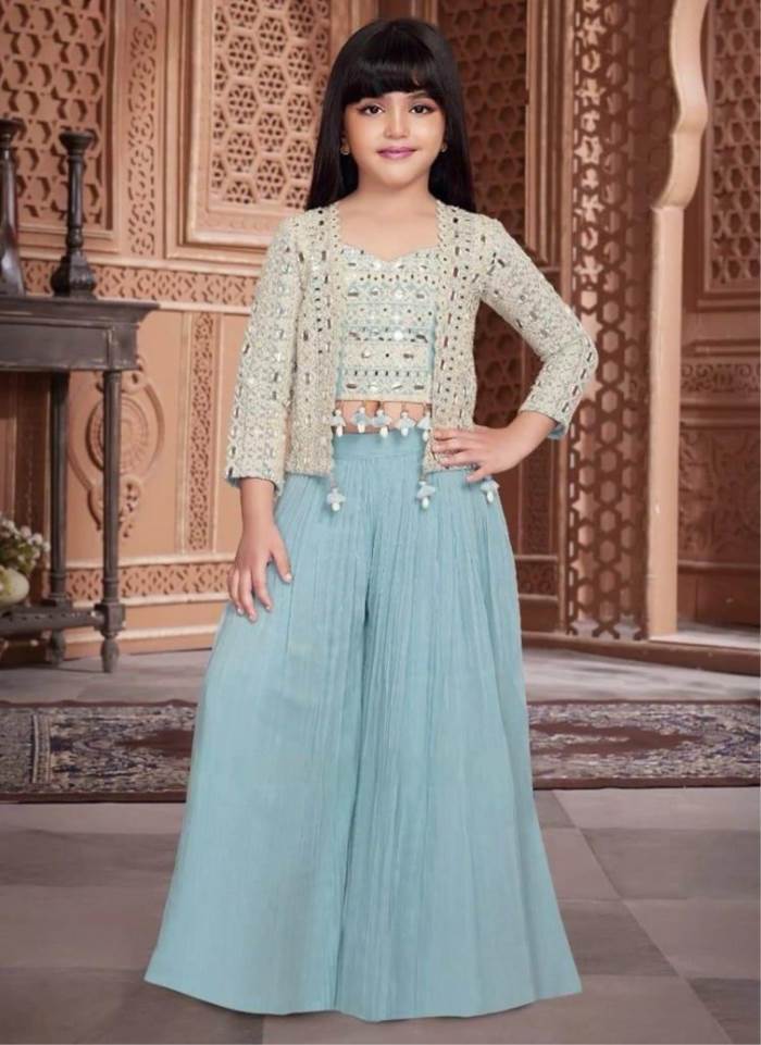 Blue Color Party Wear Designer Indo-Western Plazo Choli with Koti