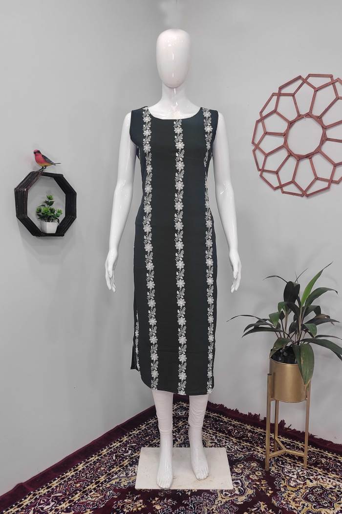 Bottel Green Color Casual Wear Straight Kurti