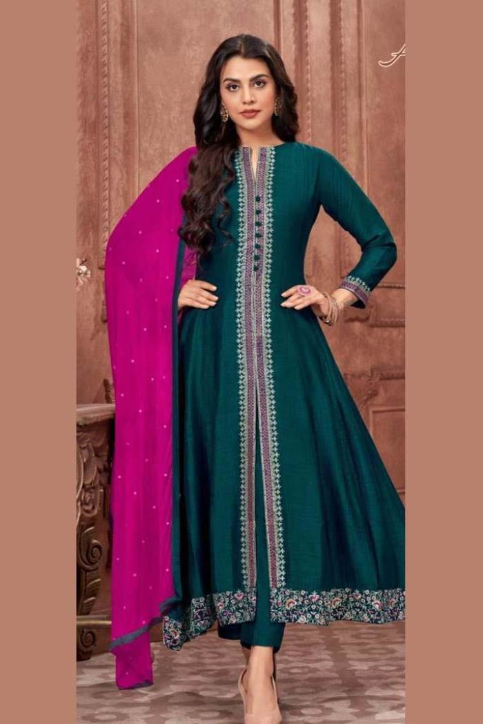 Blue Color Party Wear Designer Straight Long Suit