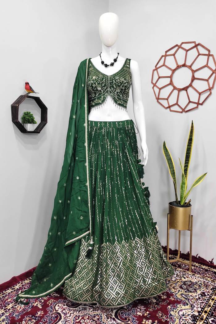Bottel Green Color Wedding Collection Designer Lehenga Choli
