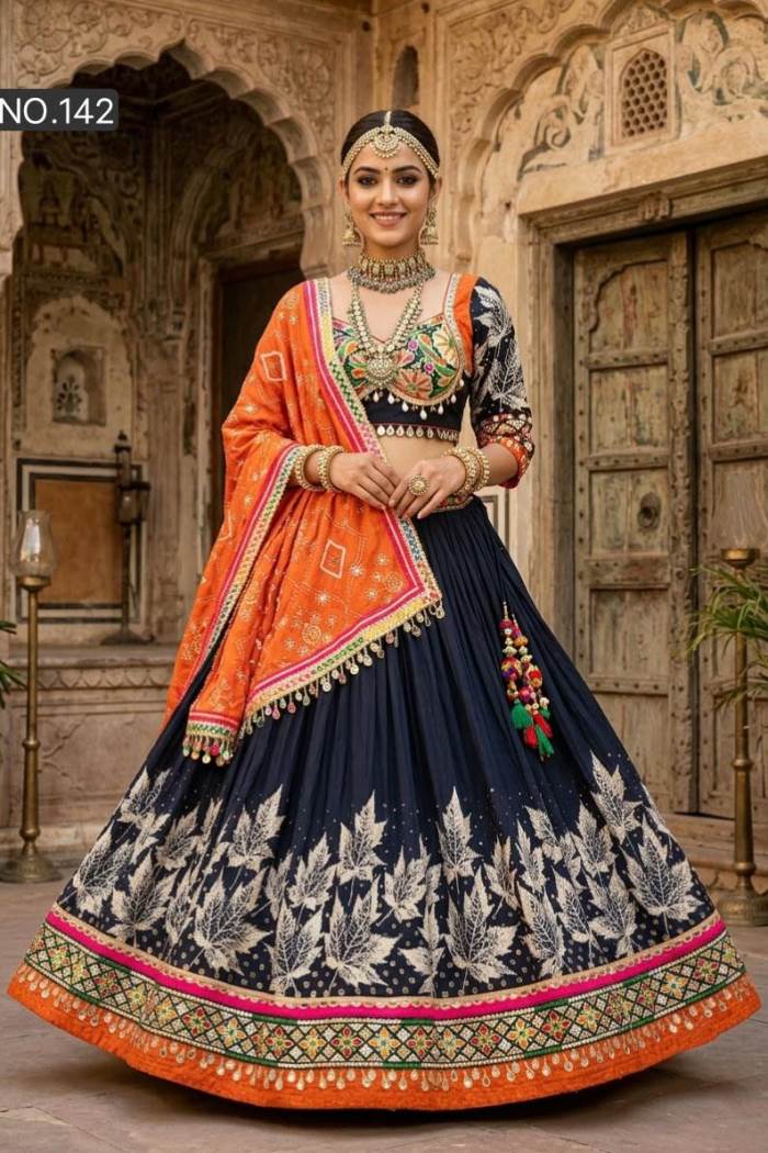 Navy Colour Traditional Navratri Collection Chaniya Choli With Rani Dupatta