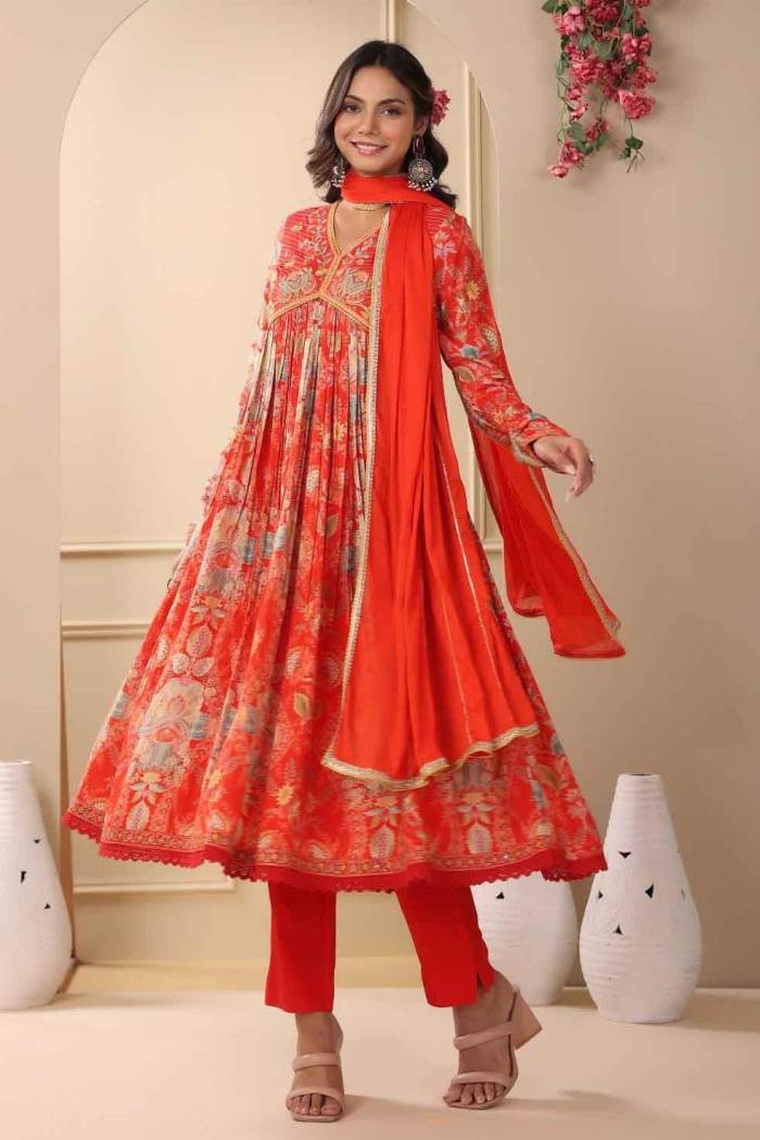 Red Color Party Wear Designer Kurti Set