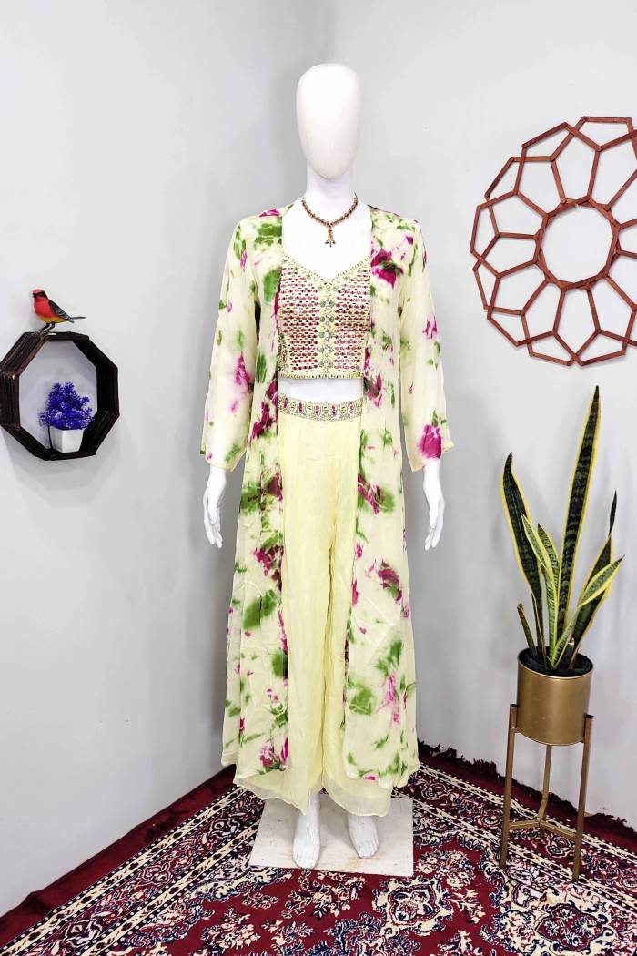 Yellow Color Party Wear Designer Indo-Wstern Plazo With Koti
