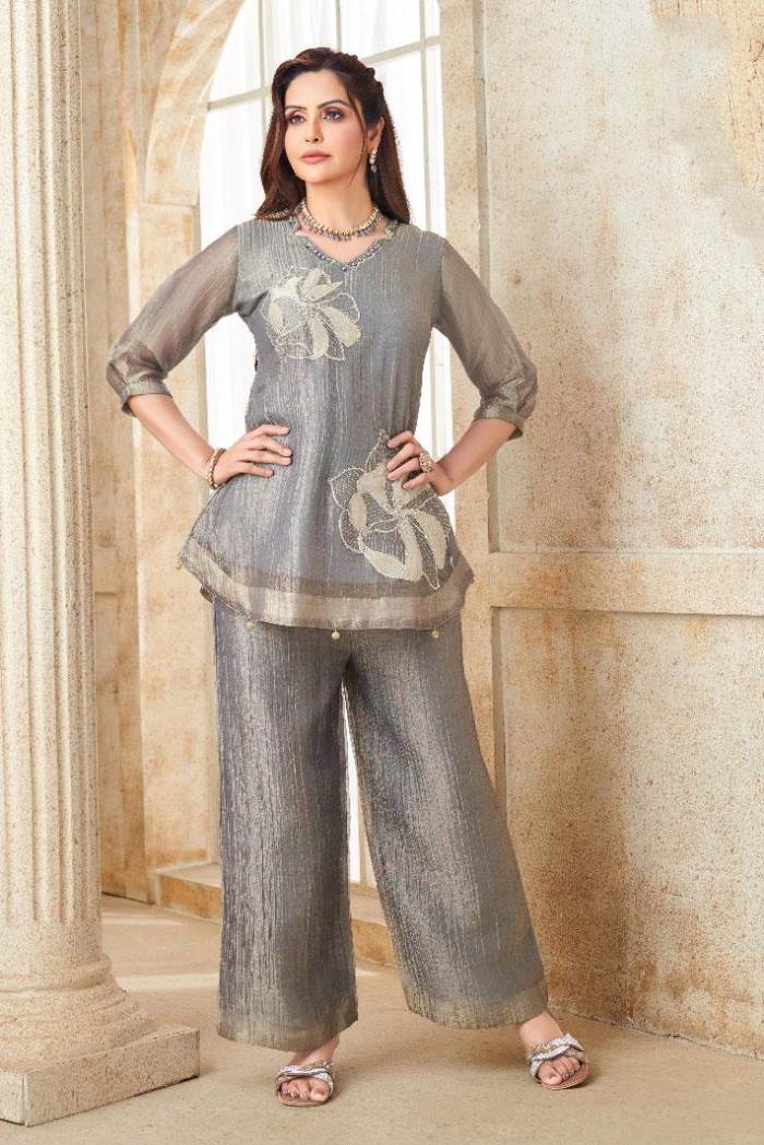 Grey Colour Designer Party Wear CO-ORD Set