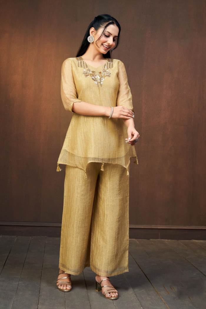 Gold Colour Designer Party Wear CO-ORD Set