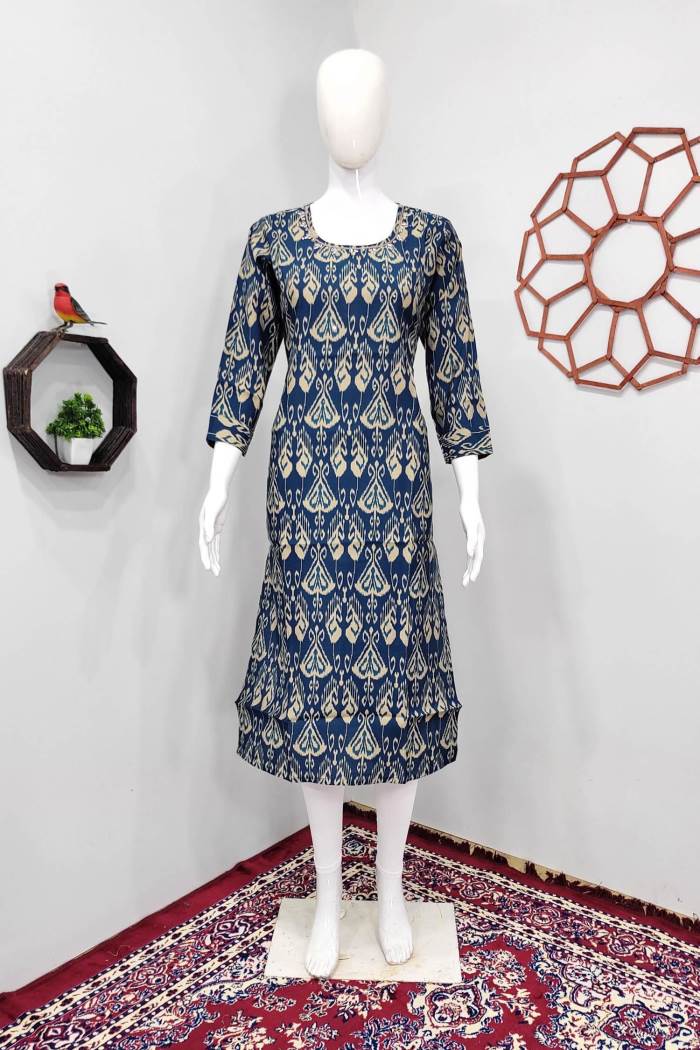 Peacock Color Casual Wear Designer Straight Kurti
