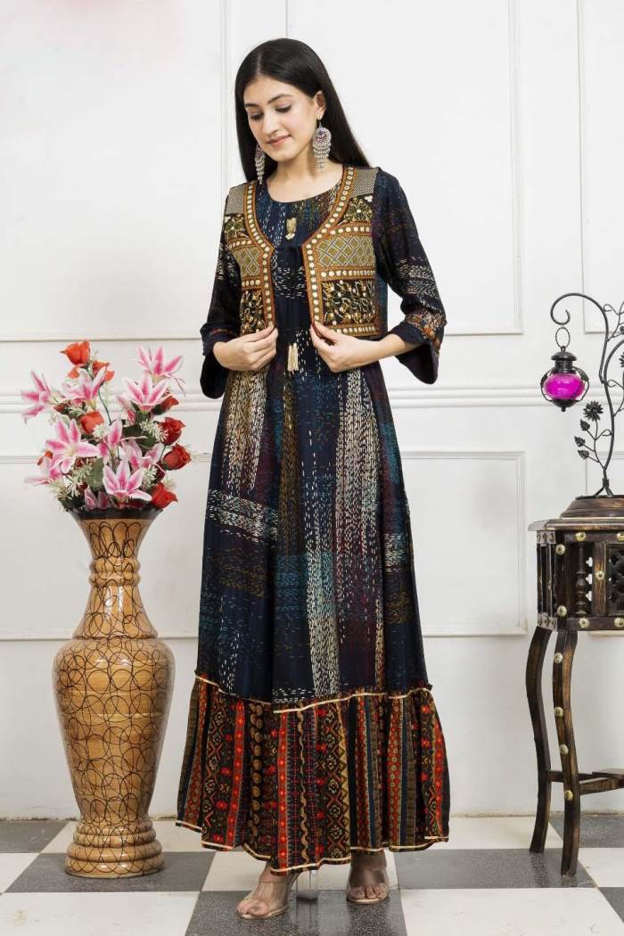 Blue Color Party Wear Designer Gown Kurti