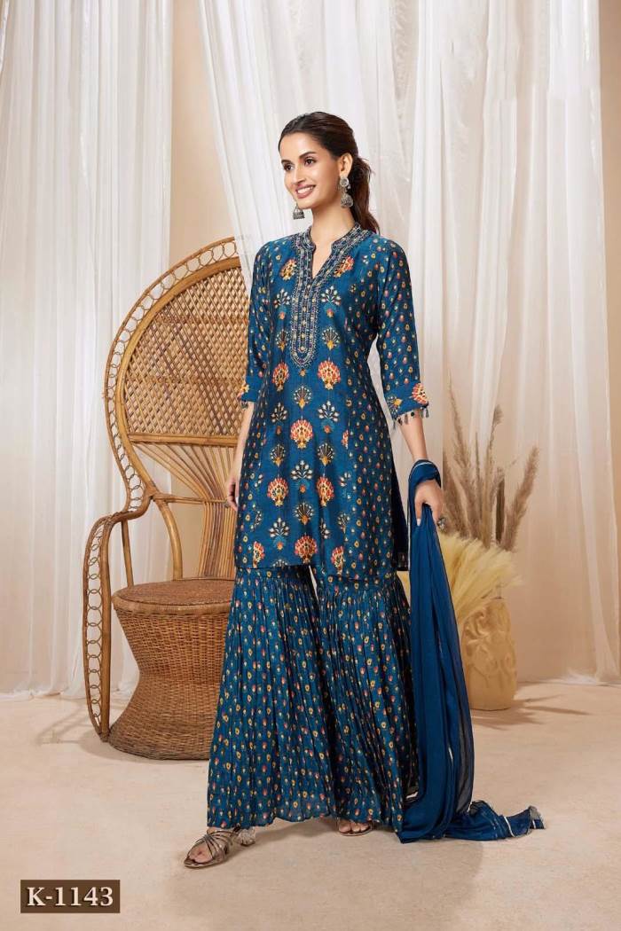 Blue Color Casual Collection Designer Kurti with Plazo