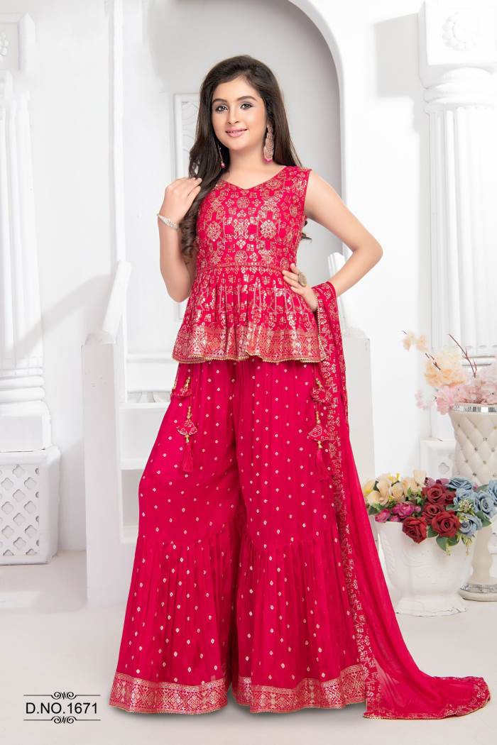 Pink Color Party Wear Designer Indo-Western Plazo Suit