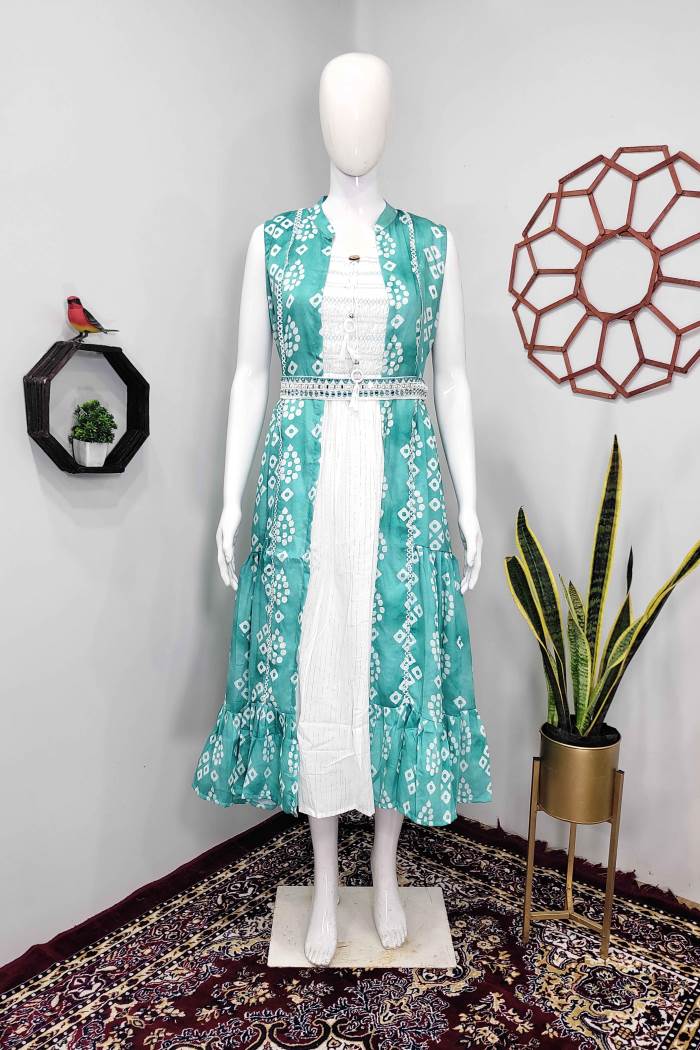 Sky Color Party Wear Designer Gown Kurti