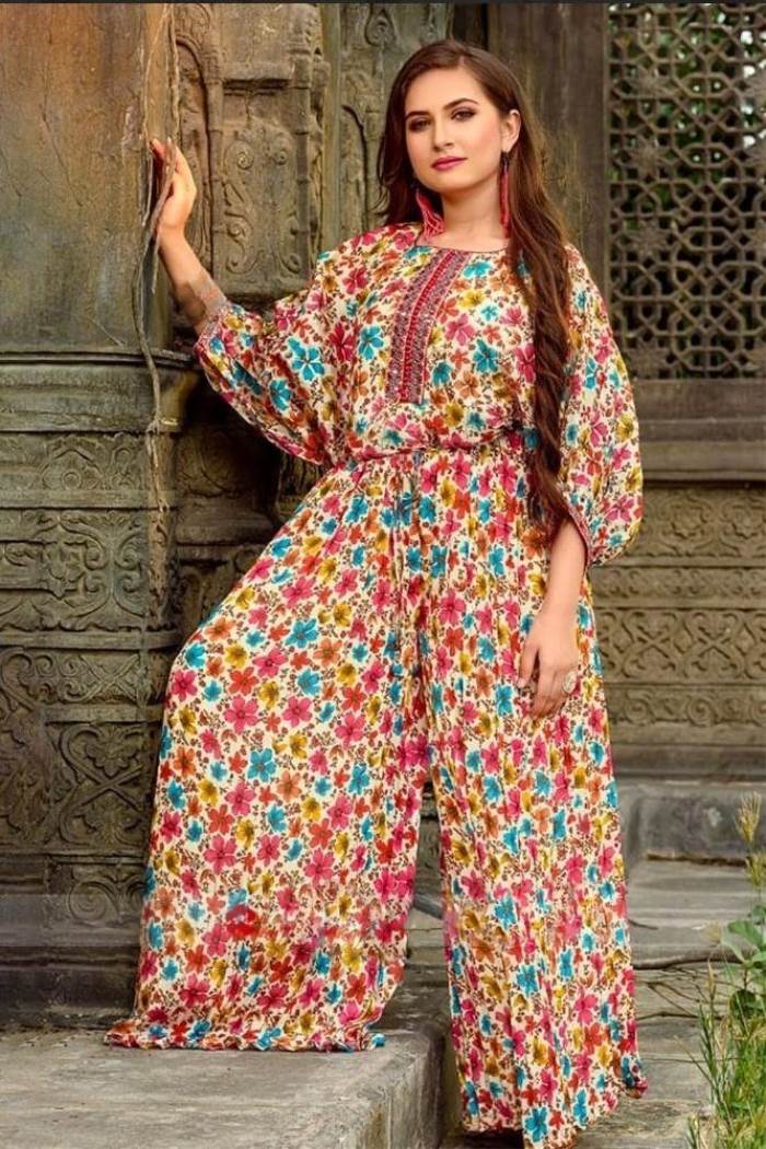 Cream Color Party Wear Designer Jumpsuit