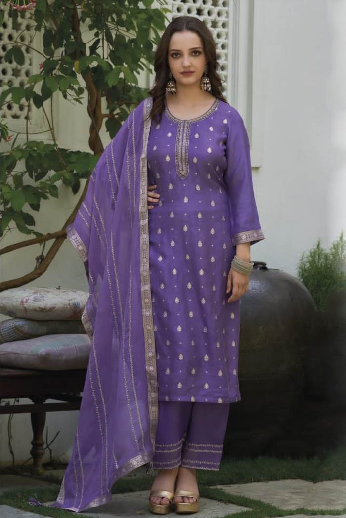Purple Color Party Wear Designer Straight Long Suit