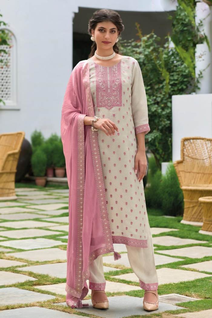 Cream Color Party Wear Designer Straight Long Suit