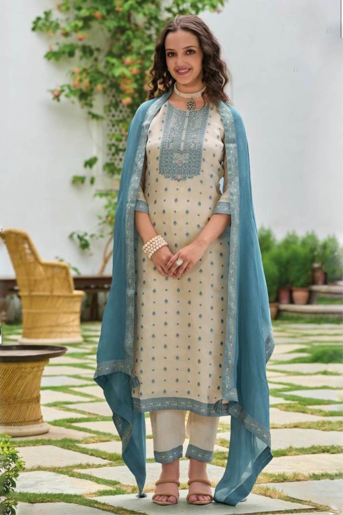 Cream Color Party Wear Designer Straight Long Suit