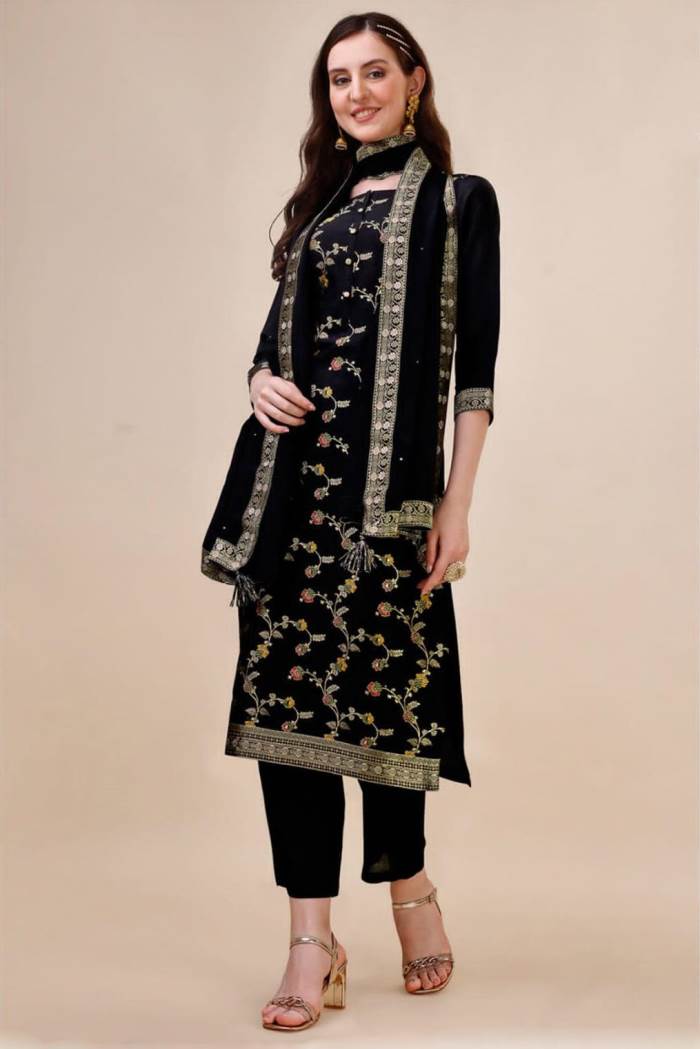Black Color Party Wear Designer Straight Long Suit