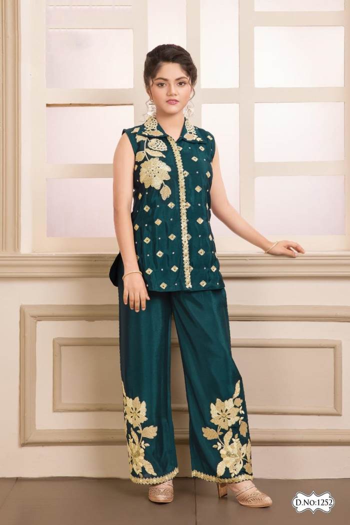 Blue Color Party Wear Designer Co-ord Set For Girls