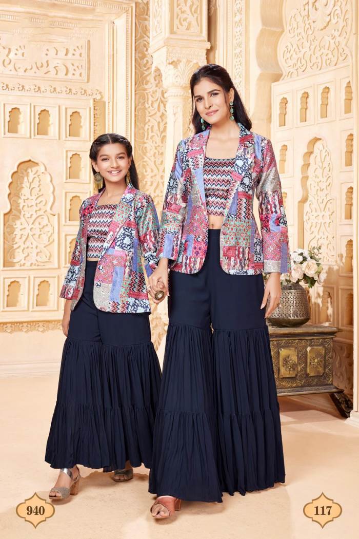 Blue Color Party Wear Designer Indo-Western Plazo Suit