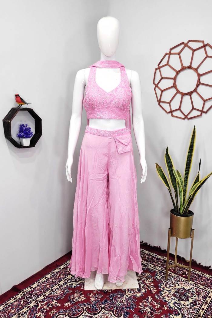 Pink Color Party Wear Designer Indo-Wesrern Plazo With Choli