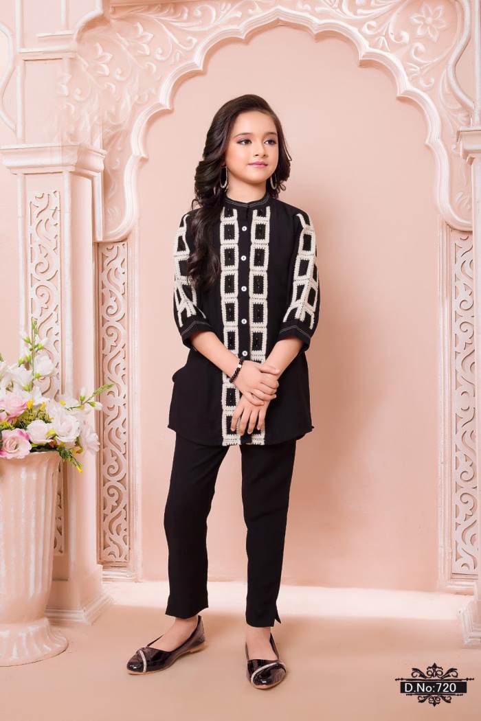 Black Color Party Wear Designer Co-ord Set For Girls