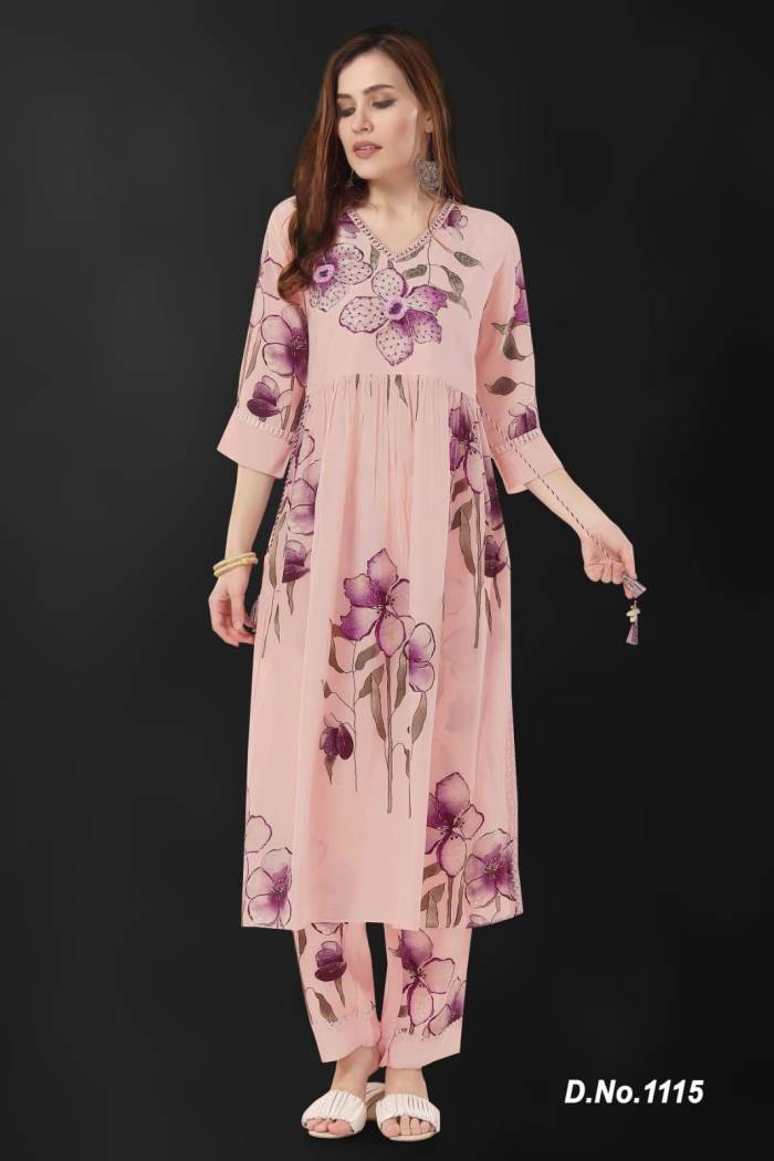 Peach Color Casual Wear Designer Kurti Set