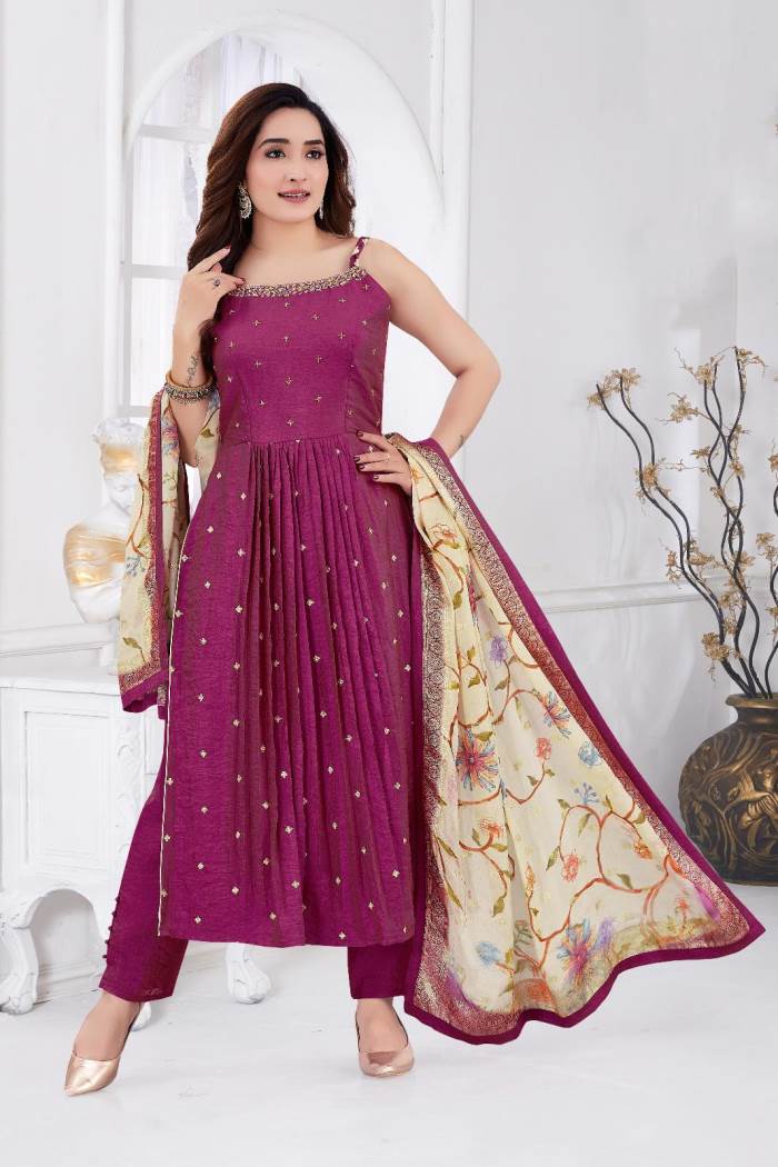 Purple Color Party Wear Designer Straight Long Suit