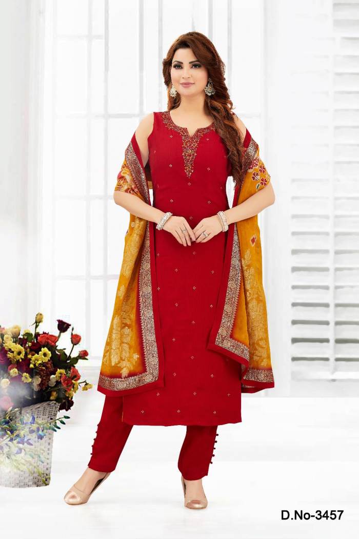 Red Color Party Wear Designer Straight Long Suit