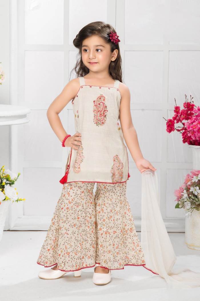Cream Color Summer Collection Girls Wear Garara Suit