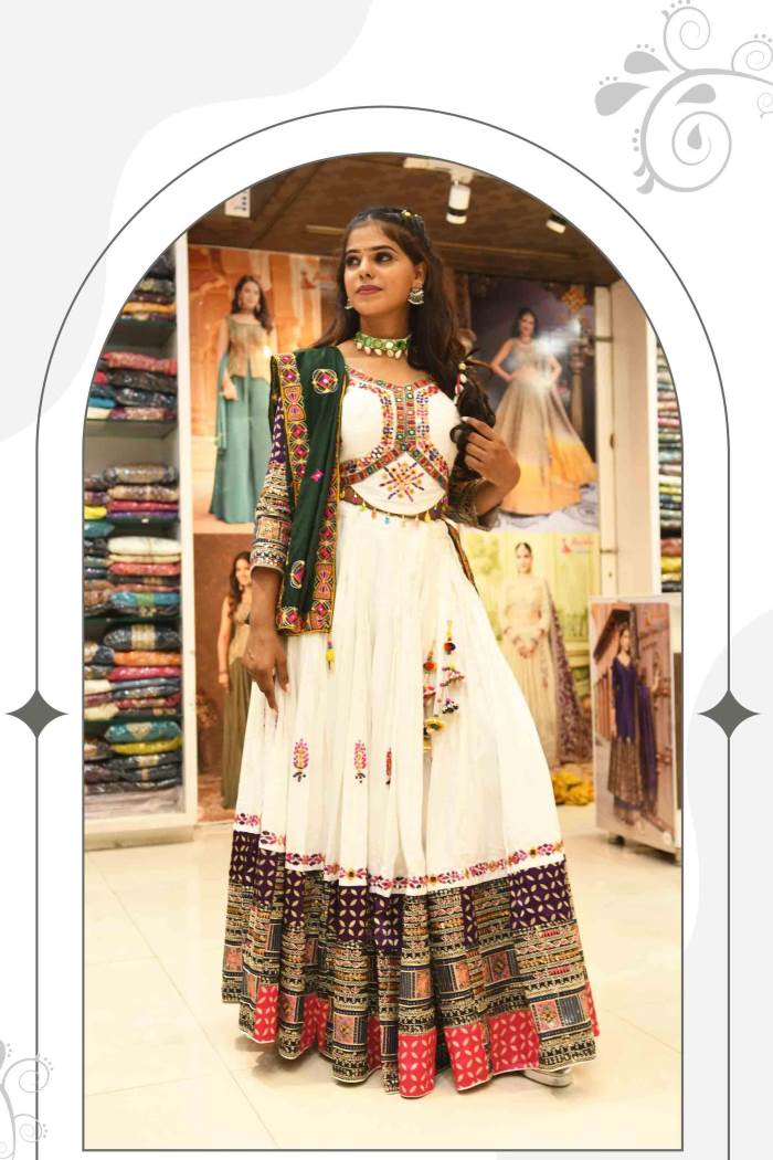 White Color Navratri Collection Designer Lehenga Choli White Color Navratri Collection Designer Lehenga Choli
