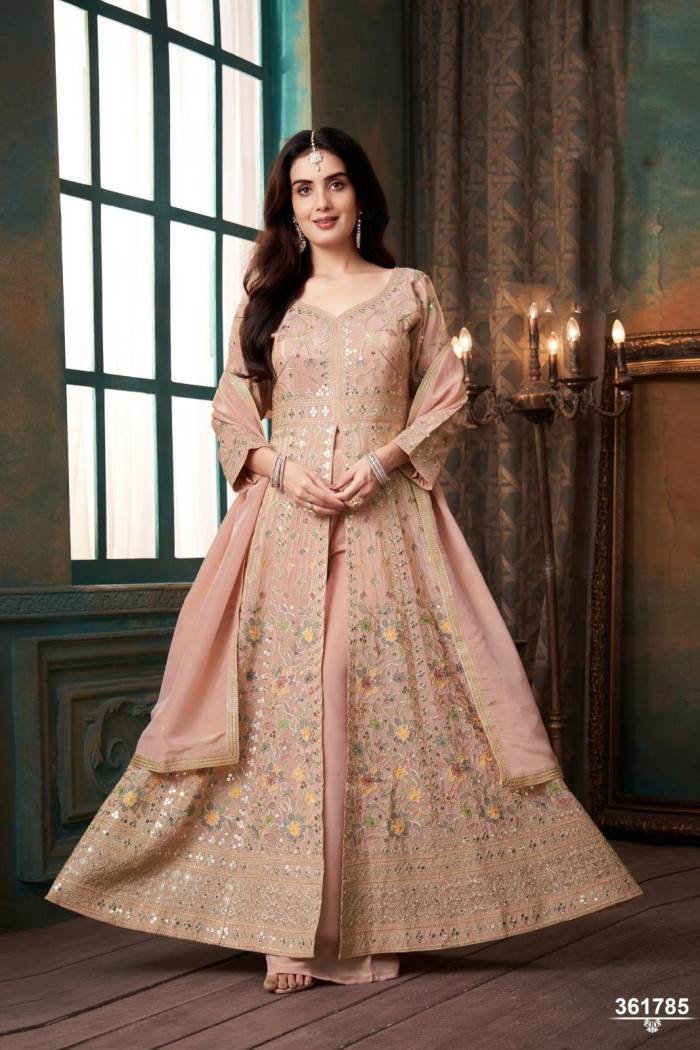 Light Pink Color Party Wear Designer Indo-Western Plazo Suit