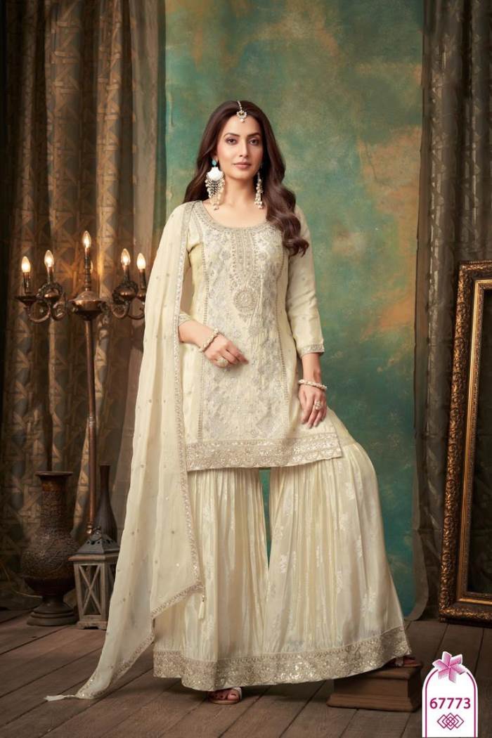 Cream Colour Designer Party Wear Indo-Western Suit